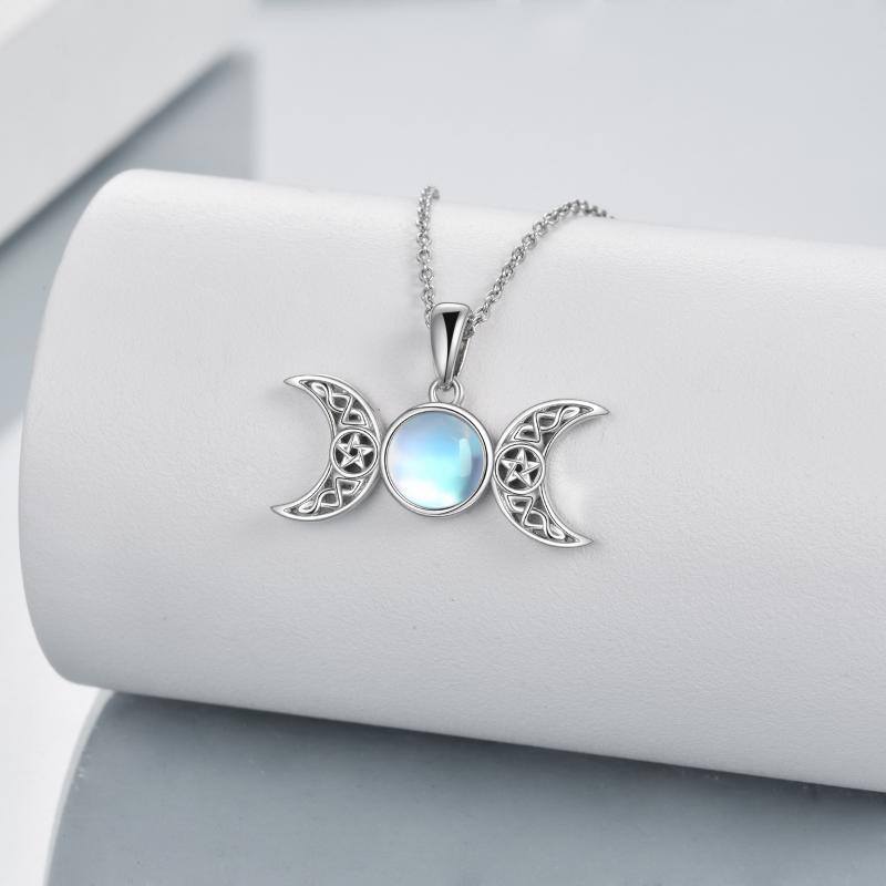 Stainless Steel Moonstone Triple Moon Goddess Necklace Gift Women Girls