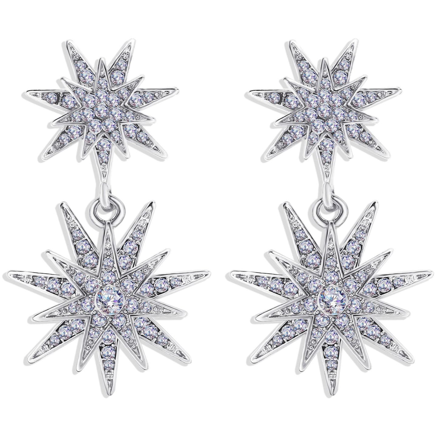 Celestial Star Drop Earring With Austrian Crystals White Gold Plated Earring ITALY Made