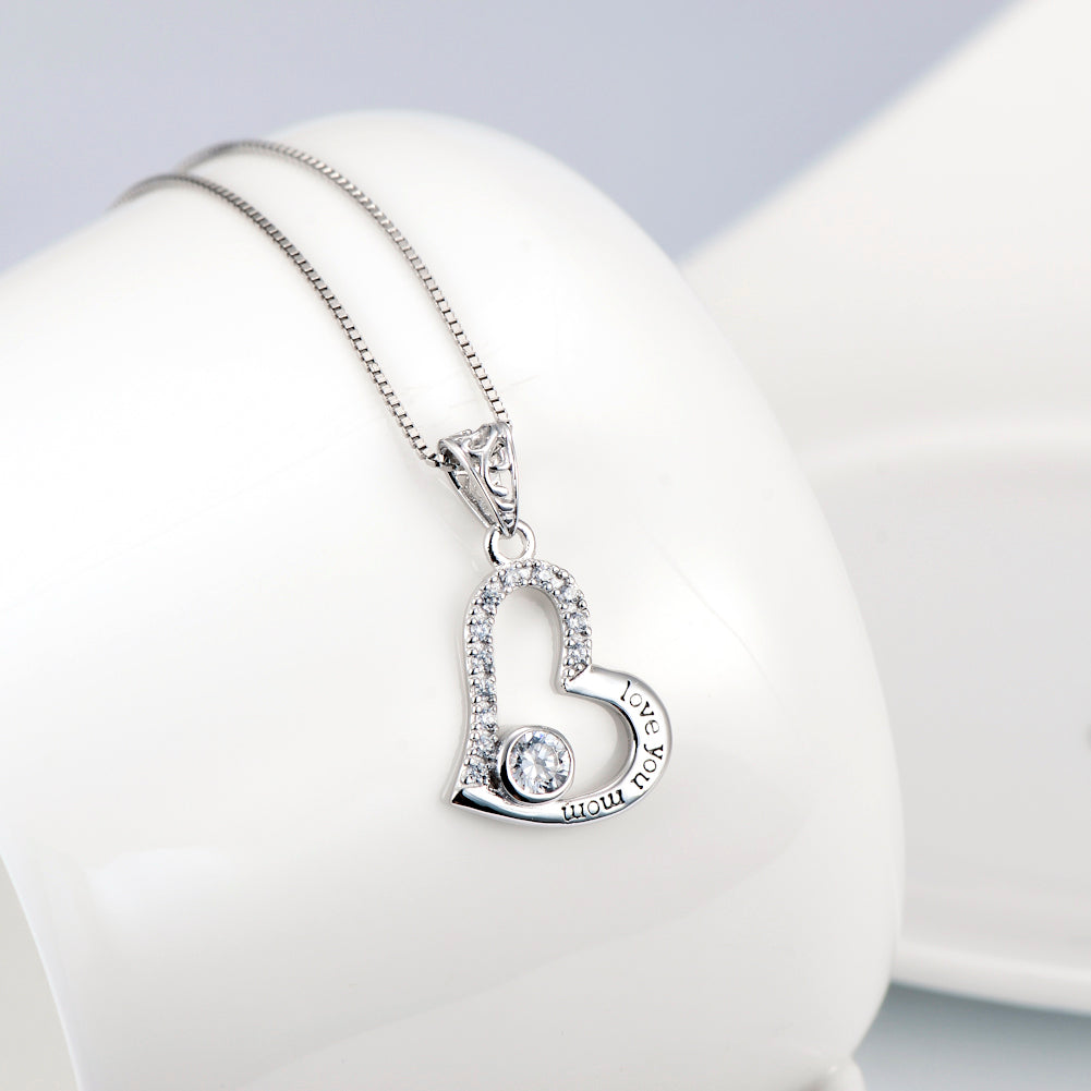 Stainless Steel Love You Mom Love Heart Pendant Necklace