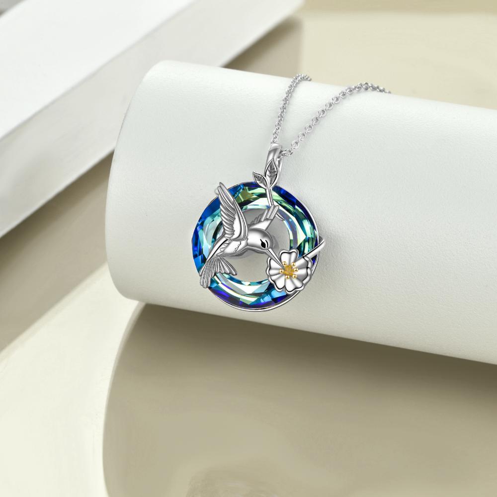 Stainless Steel Urn Necklace For Ashes Bird Pendant Cremation With Volcano Crystal