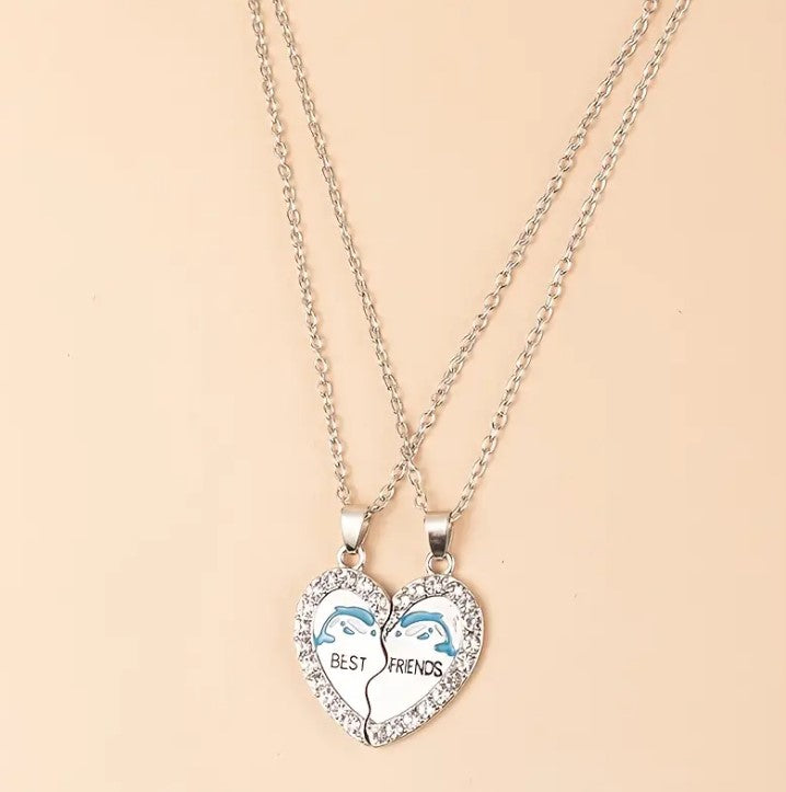 Best Friends Dolphin Heart-Shaped Pendant Necklace