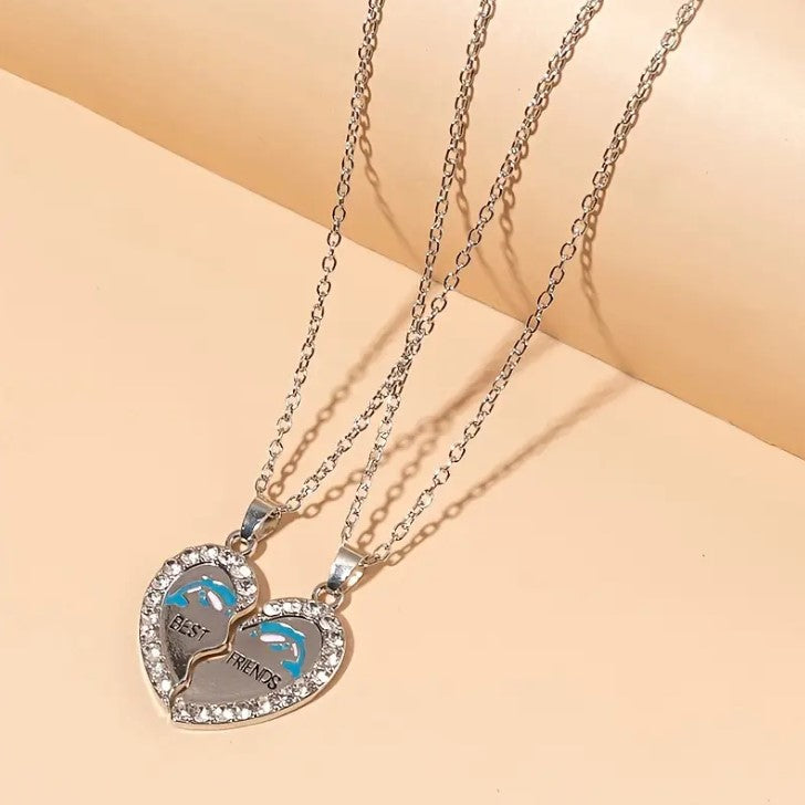 Best Friends Dolphin Heart-Shaped Pendant Necklace