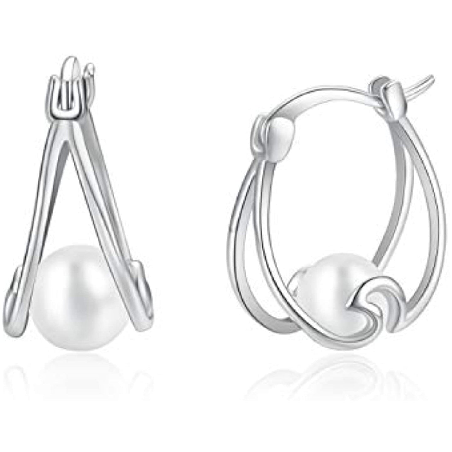 Stainless Steel Pearl Hoop Earrings Small Hoop Earrings For Women