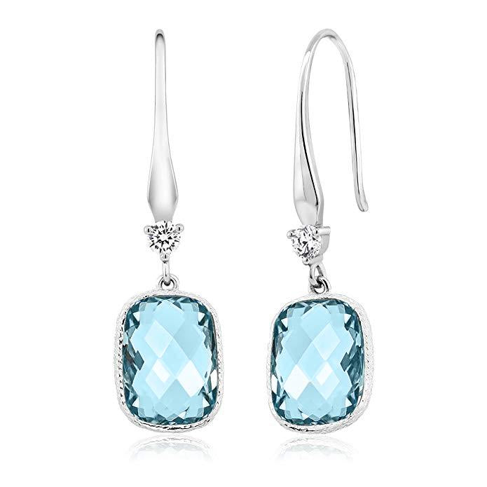 London Blue Topaz Emerald Cut Dangling Silver Plating Earrings