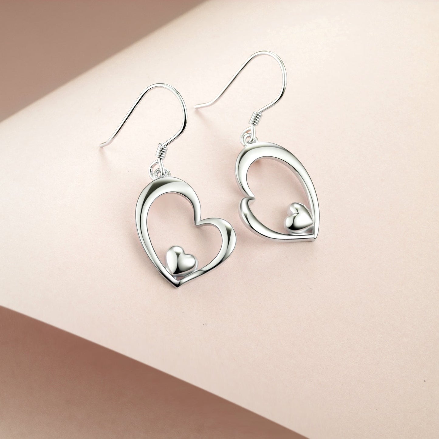 Women's Stainless Steel Open Heart Dangle Drop Hook Earrings