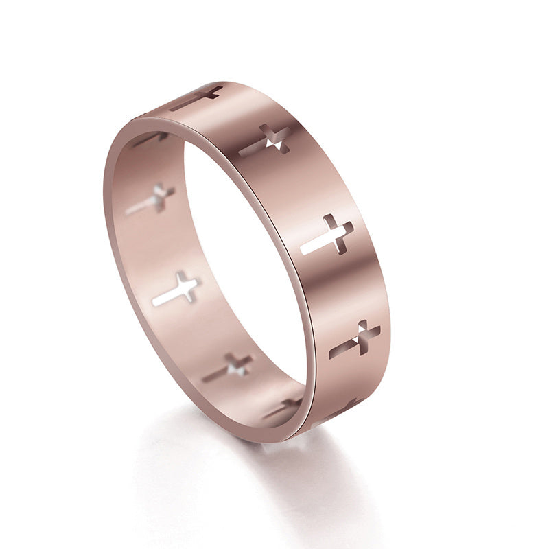 Gold Hollow Out Cross Stainless Steel Ring