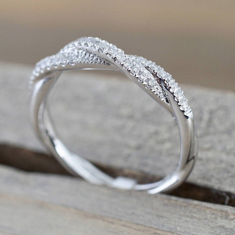 Stainless Steel Plated Zircon Twist Ring