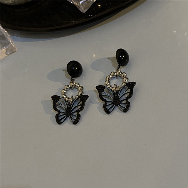 Stainless Steel Dark Butterfly Earrings