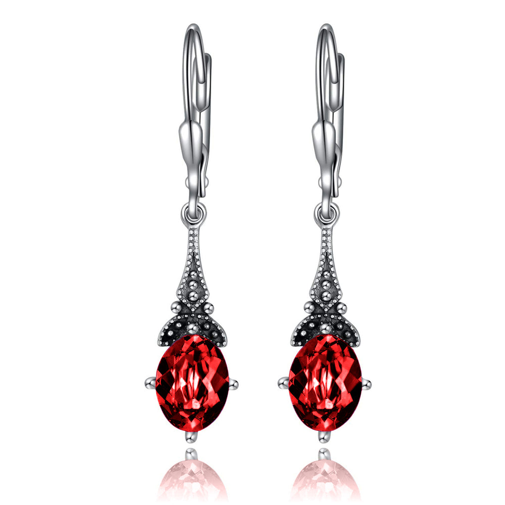 Lever-back Drop Earrings Stainless Steel Retro Vintage Earrings With Oval Crystal Birthstone Earrings For Women Girls