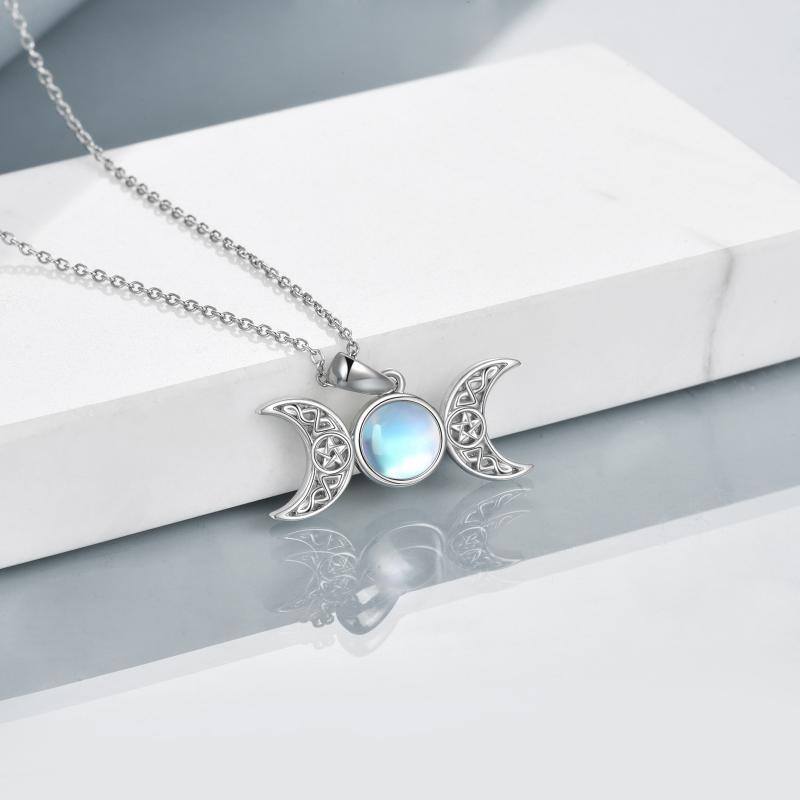 Stainless Steel Moonstone Triple Moon Goddess Necklace Gift Women Girls