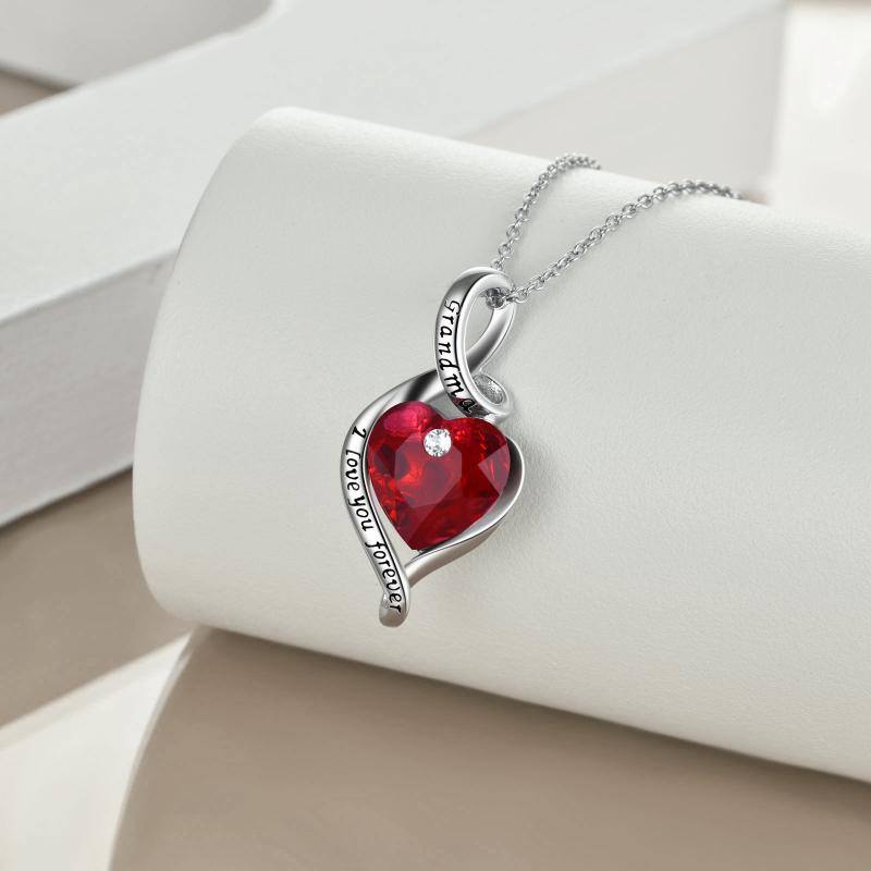 Stainless Steel With Red Heart-Shaped Crystal Necklace For Grandma