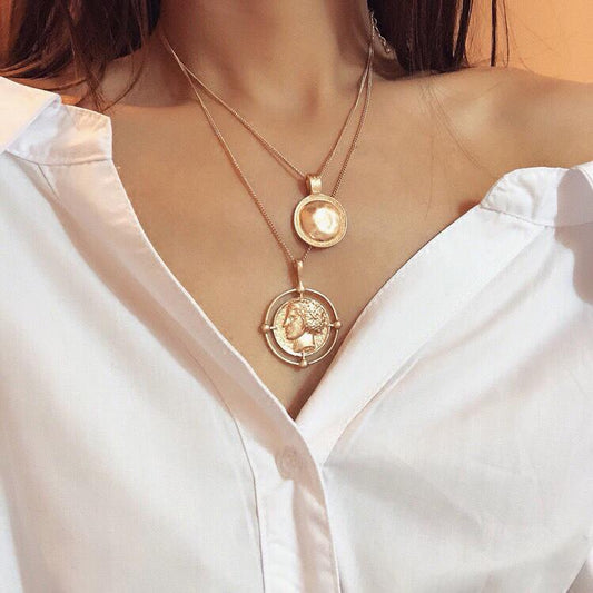 Gold 2 Piece Coin Head Necklace