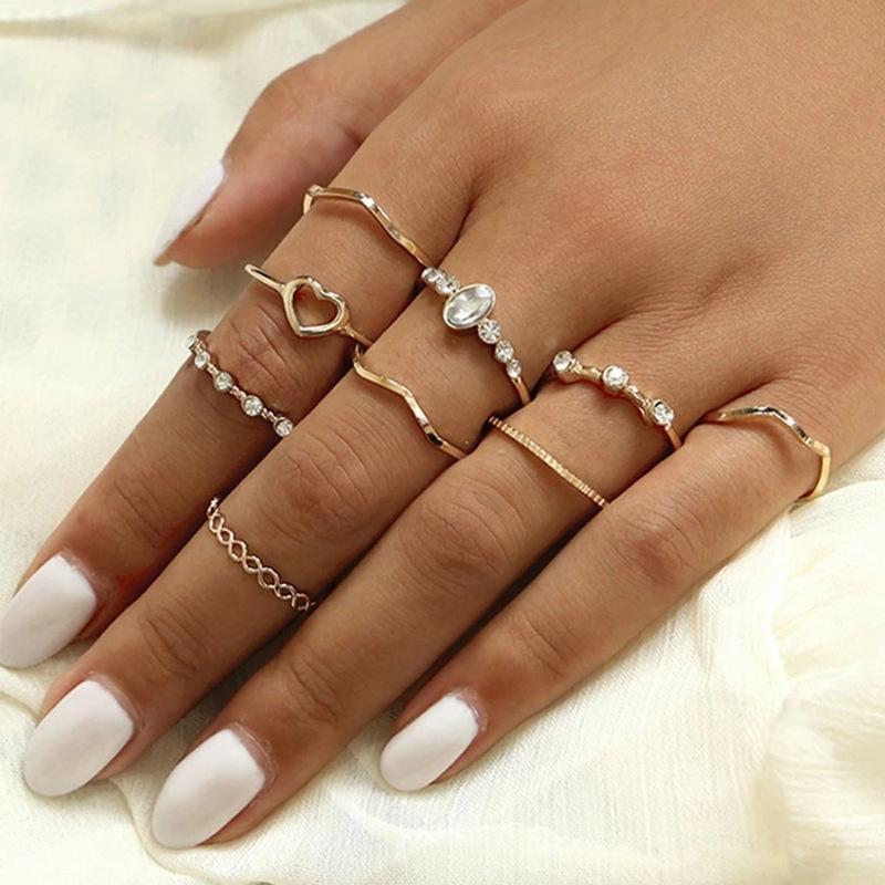 9 Piece Celestial Ring Set With Austrian Crystals Gold Plated Ring Set In Gold Plated