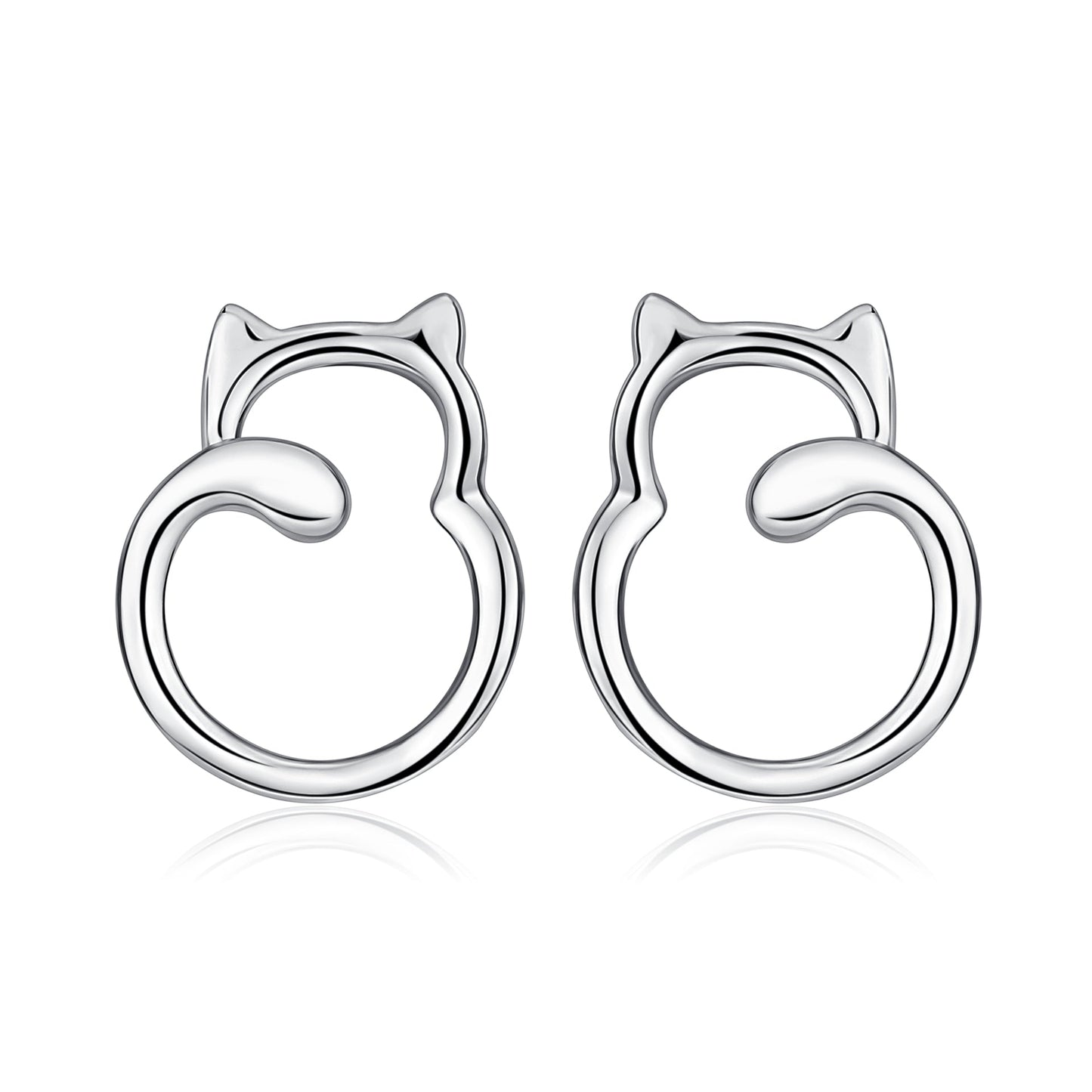 Stainless Steel Cute Mini Love Cat Women Girl Stud Earrings Chunky Cat