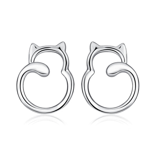 Stainless Steel Cute Mini Love Cat Women Girl Stud Earrings Chunky Cat