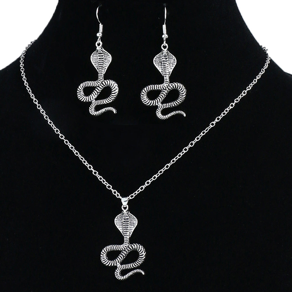 Snake Pendant Necklace Drop Hook Snake Earrings Set