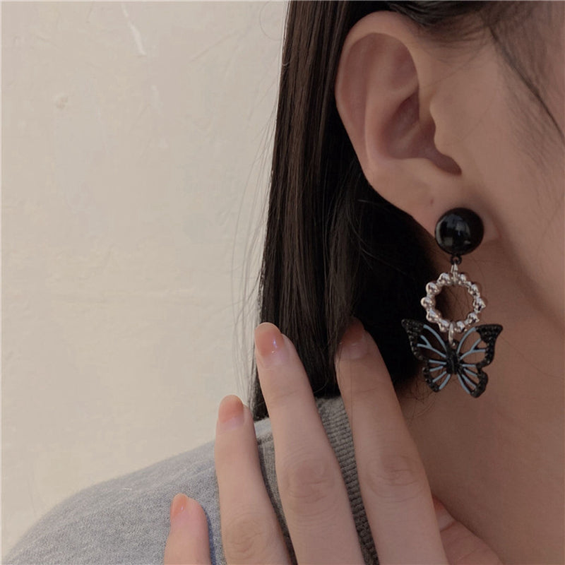 Stainless Steel Dark Butterfly Earrings