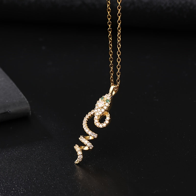 Green Eye Snake Pendant Necklace CZ For Women