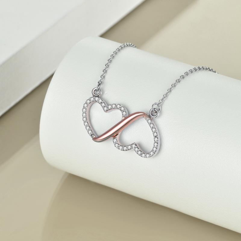 Stainless Steel Dainty Infinity Love Double Heart Necklace Women