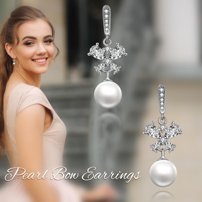 Butterfly Stainless Steel Cubic Zirconia Dangle Drop Earrings With Pearl For Women