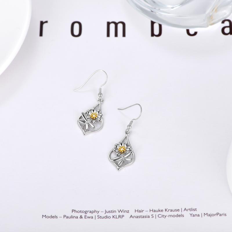 Stainless Steel Daisy Flower Dangle Drop Hooks Earrings For Women Teens