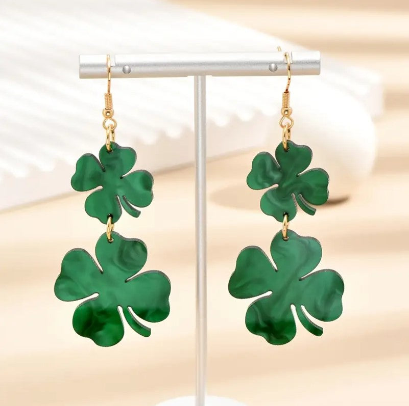 St. Patrick's Day Irish Shamrock Earrings Four Leaf Clover Drop Earrings