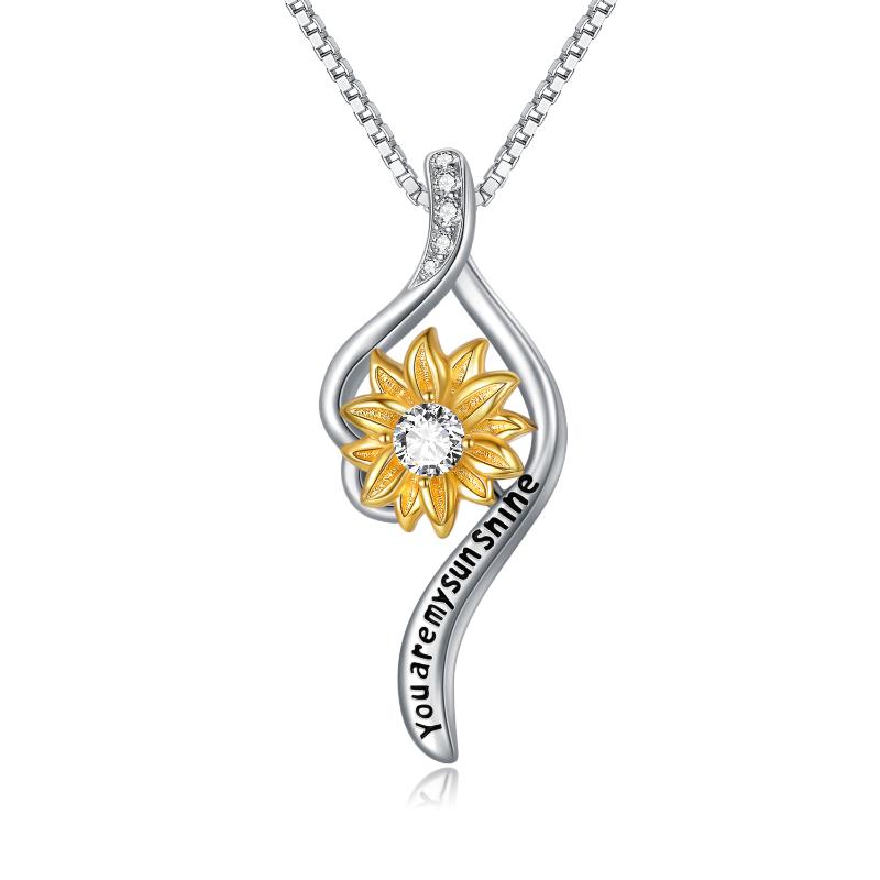 Sunflower Pendant Necklace Stainless Steel You Are My Sunshine Sunflower Necklace Jewelry With White Cubic Zirconia