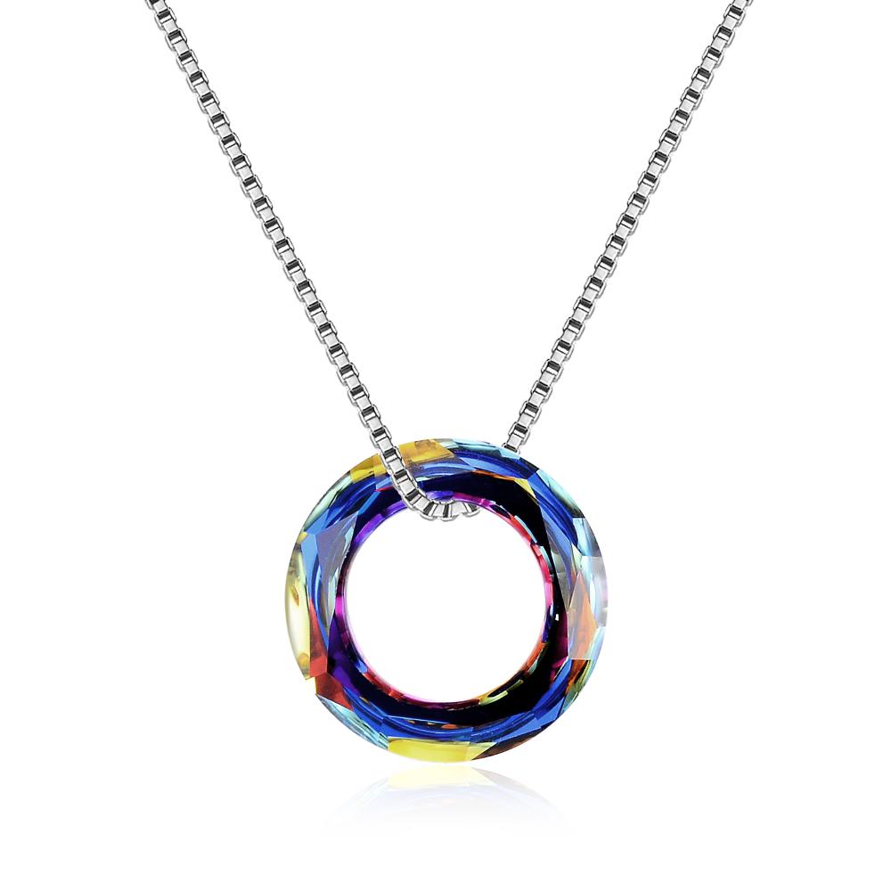 Stainless Steel Necklace With Circle Crystals Jewelry For Women Girl