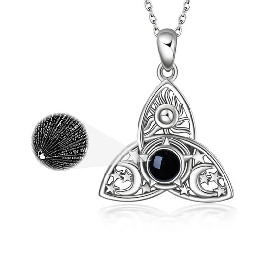 Triple Moon Goddess Triquetra Necklace Stainless Steel I Love You 100 Languages Pentagram Pentacle Pendant Necklace Pagan Wiccan Jewelry