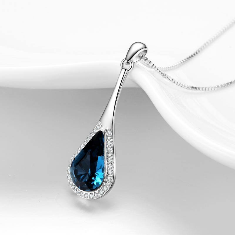 Stainless Steel Teardrop Water Drop Necklace Embellished With Crystals From Austria, Anniversary Birthday Gifts For Women