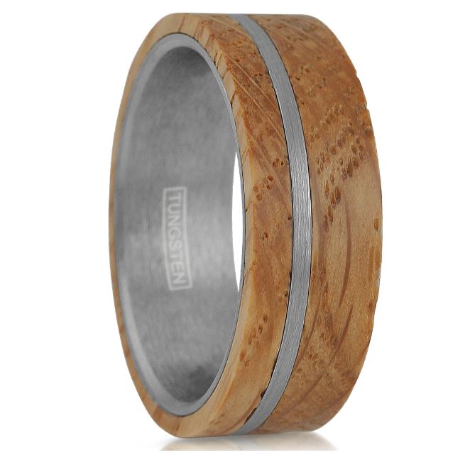 8MM Tungsten And Whiskey Barrel Wedding Ring