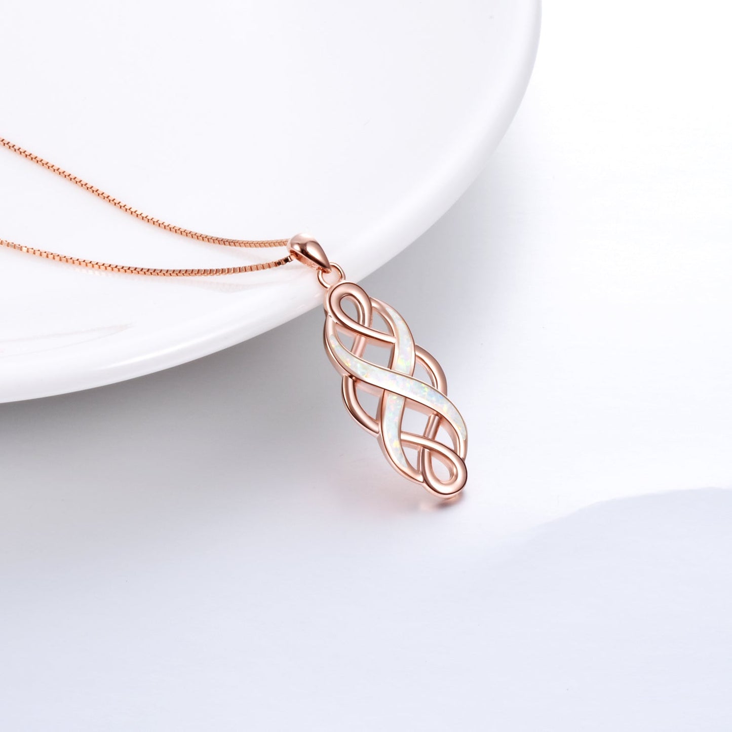 Irish Celtic Knots Stainless Steel Opal Pendant Necklace Infinity Love Necklace