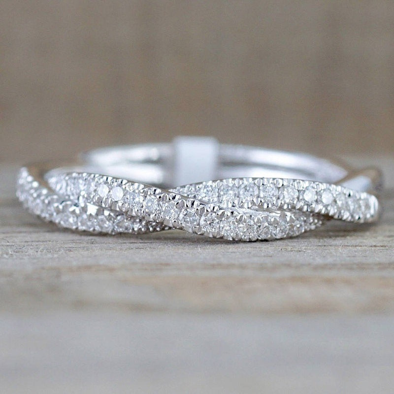 Stainless Steel Plated Zircon Twist Ring