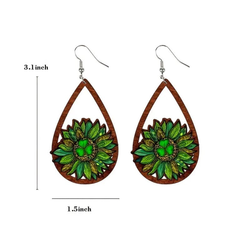 Wooden St. Patrick's Day Drop Earrings