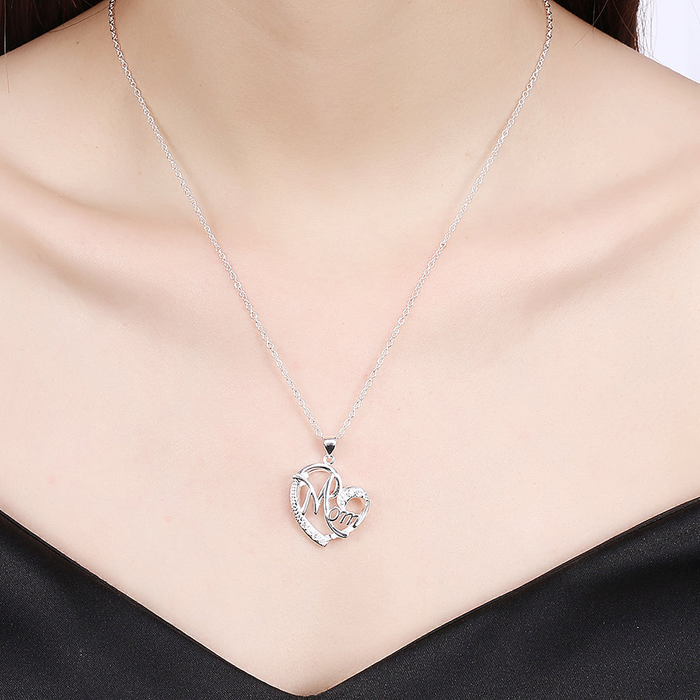 White Gold Plated I Love MOM Necklace