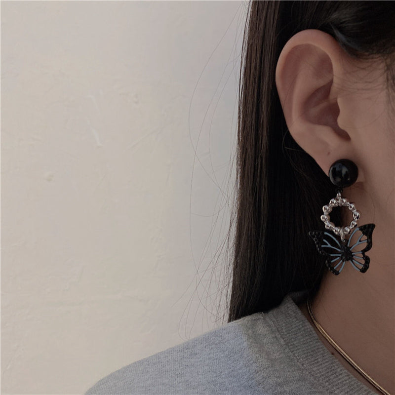 Stainless Steel Dark Butterfly Earrings