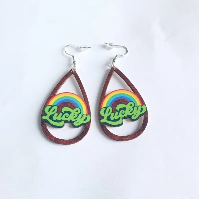 Wooden St. Patrick's Day Drop Earrings