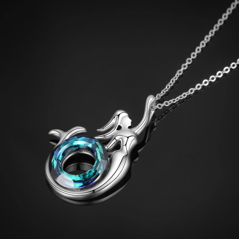 Stainless Steel Crystal Little Mermaid Pendant Necklace For Women Girls Jewelry