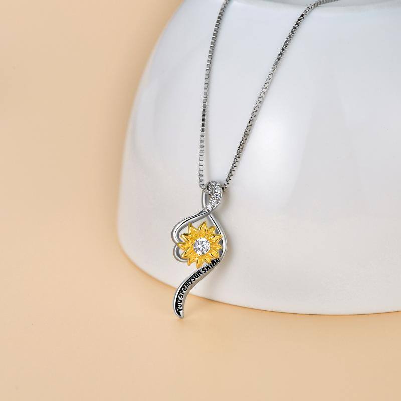 Sunflower Pendant Necklace Stainless Steel You Are My Sunshine Sunflower Necklace Jewelry With White Cubic Zirconia