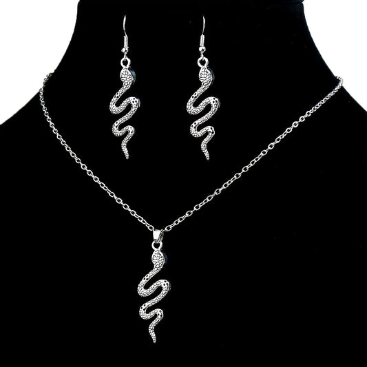 Snake Pendant Necklace Drop Hook Snake Earrings Set