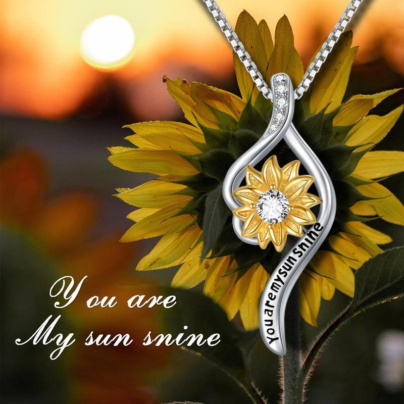 Sunflower Pendant Necklace Stainless Steel You Are My Sunshine Sunflower Necklace Jewelry With White Cubic Zirconia