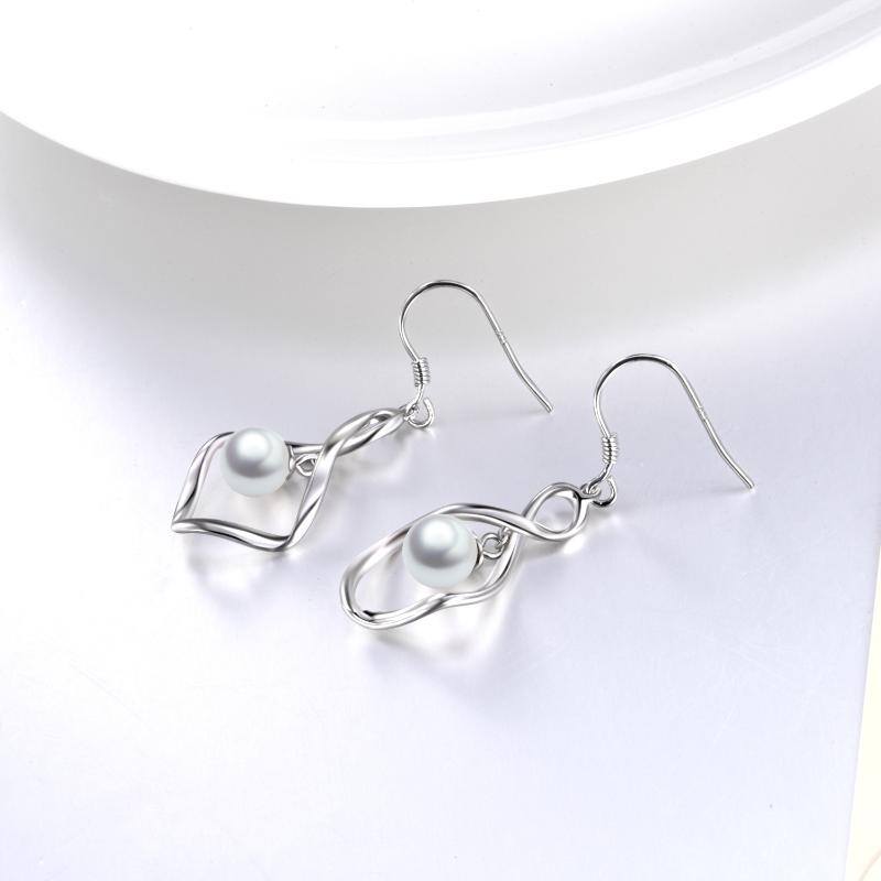 Pearl Dangle Earrings For Women Stainless Steel Twist Infinity Drop Earrings