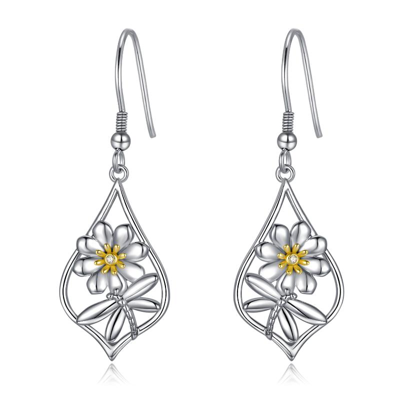 Stainless Steel Daisy Flower Dangle Drop Hooks Earrings For Women Teens