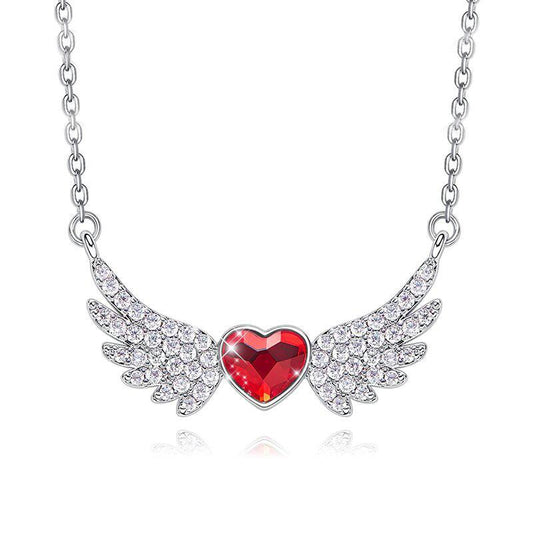 4.00 Ct Ruby Austrian Crystals Flying With The Wings Of An Angel Necklace