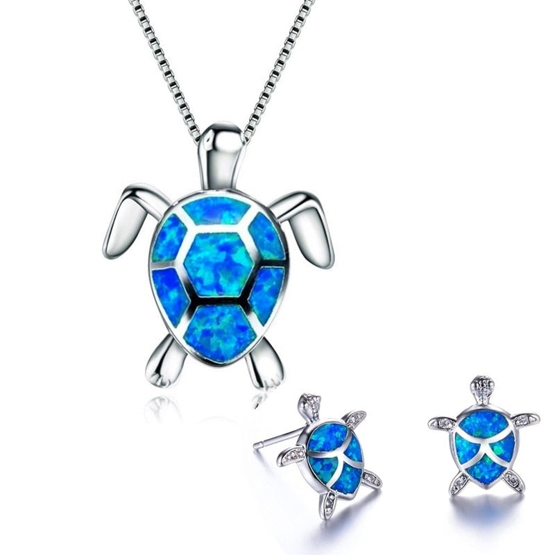 Ladies Sea Turtle Necklace And Earrings Set