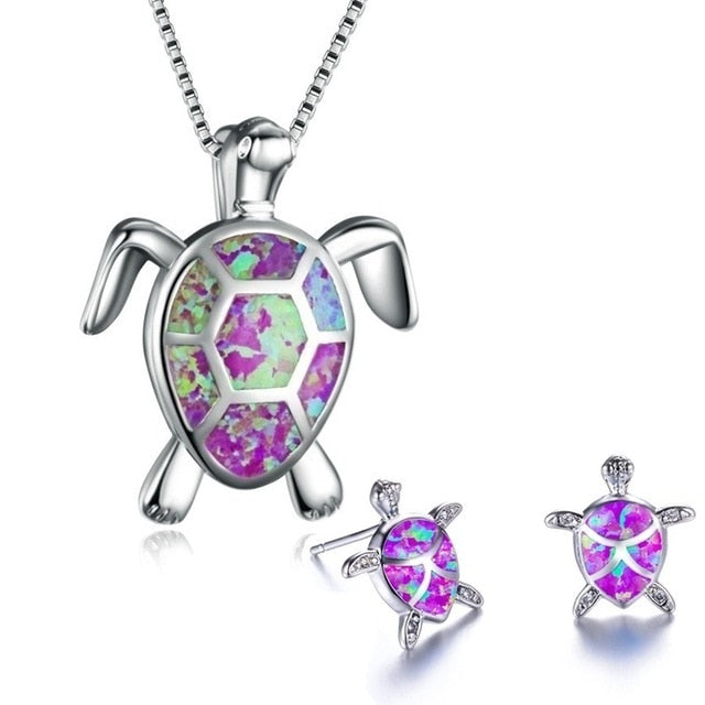 Ladies Sea Turtle Necklace And Earrings Set