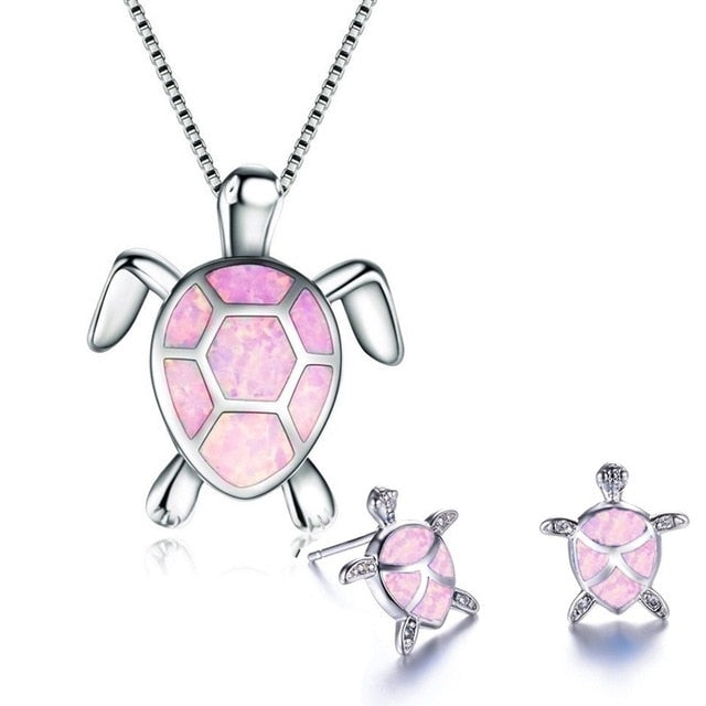 Ladies Sea Turtle Necklace And Earrings Set