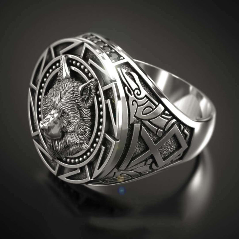 Stainless Steel Vintage Men's Ring Wolf Totem Thai Silver Ring