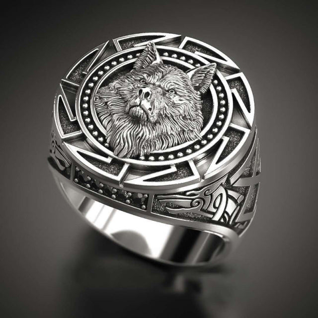 Stainless Steel Vintage Men's Ring Wolf Totem Thai Silver Ring