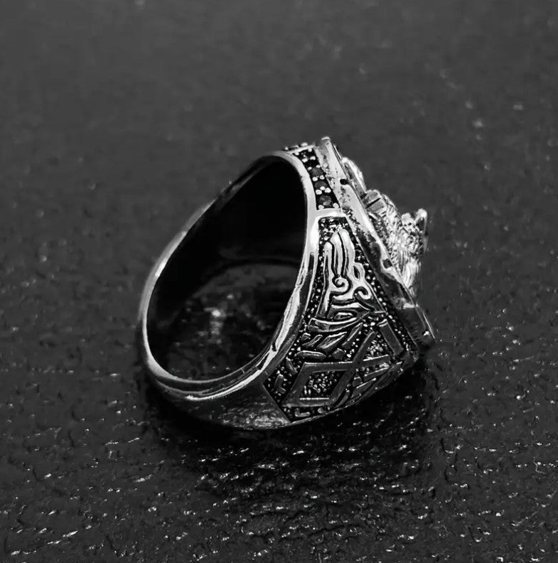 Stainless Steel Vintage Men's Ring Wolf Totem Thai Silver Ring